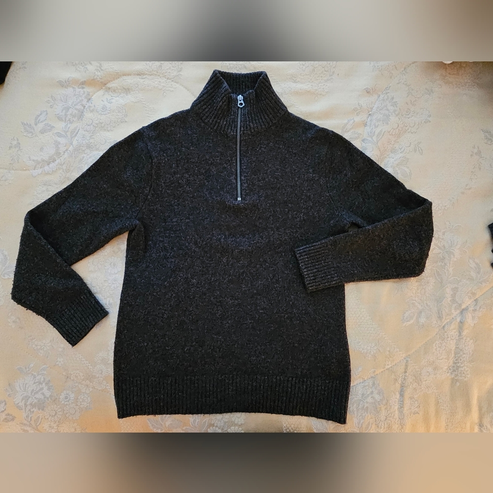 JCrew mens XS Marled rugged merino wool-blend half-zip sweater, Marled Carbon